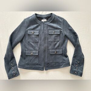 NWOT-Carmen Marc Valvo Faux Suede Women's Slate Blue Pocket Jacket